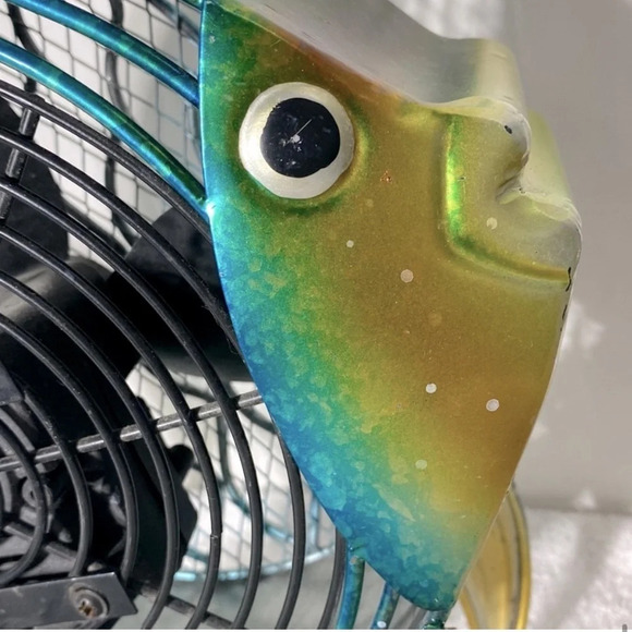 Deco Breeze Blue Yellow  Metal Fish Fan - Picture 7 of 15